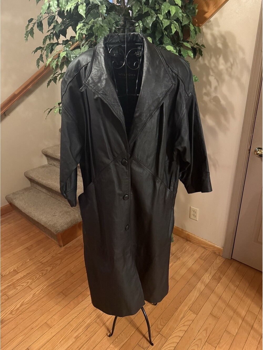 WILSONS Women’s Black Leather Thinsulate Lined Leather Trench Coat Size 1X Y2K